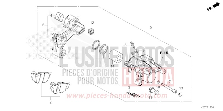REAR BRAKE CALIPER for MSX GROM A FORCE SILVER METALLIC (NH411) from 2021